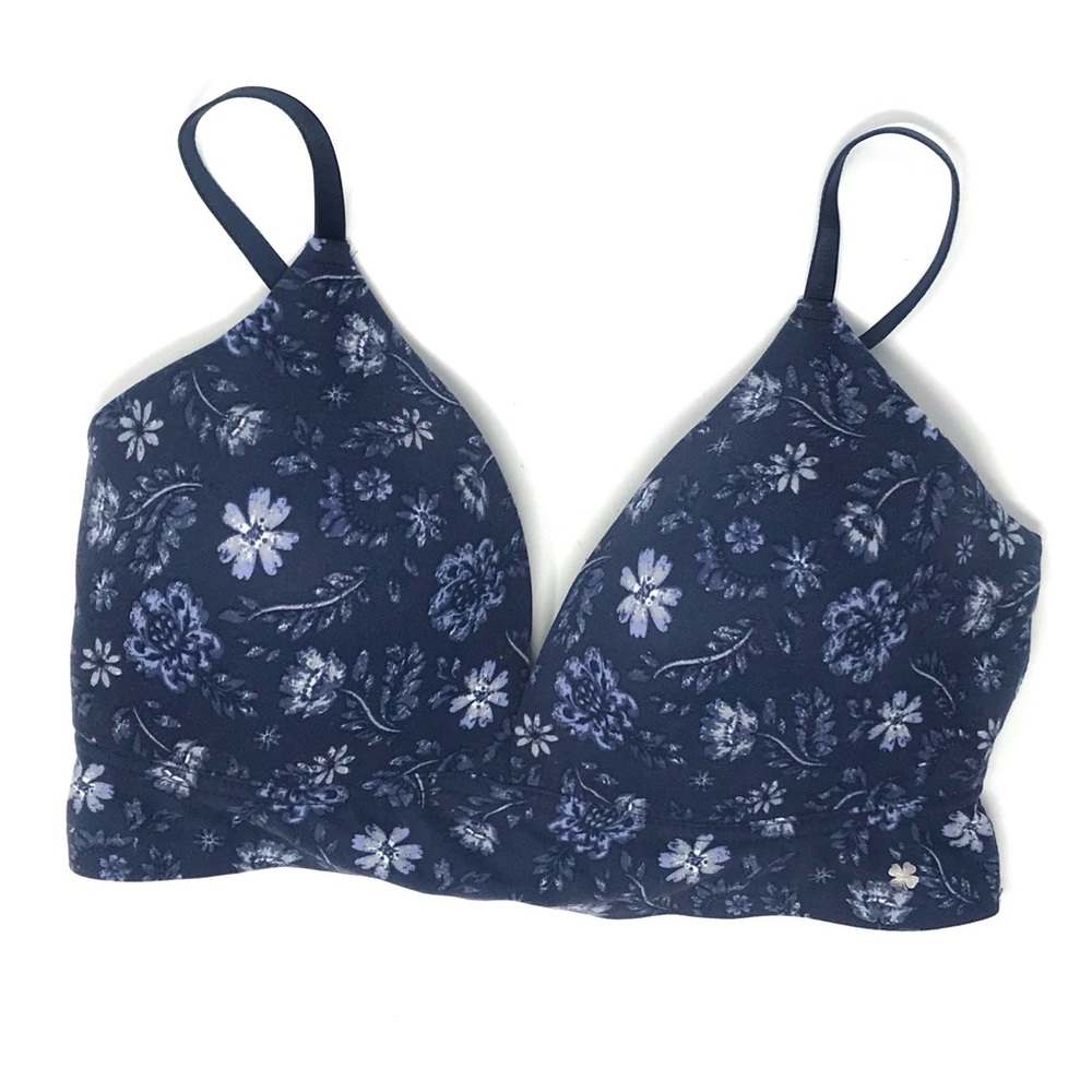 Lucky Brand Wireless Navy Blue Floral Comfort Bra Women Sz 36C